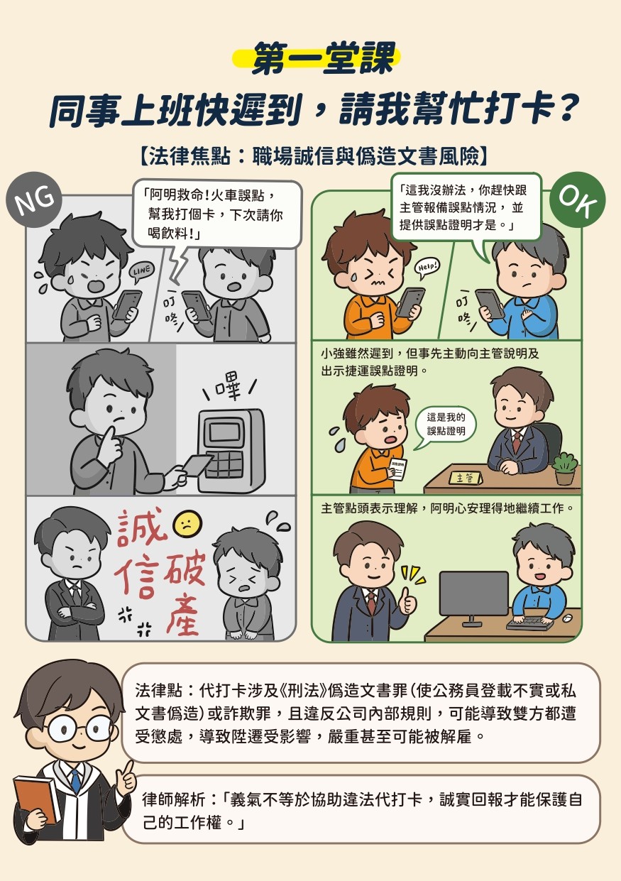 同事代打卡有職場誠信與偽造文書風險.jpg